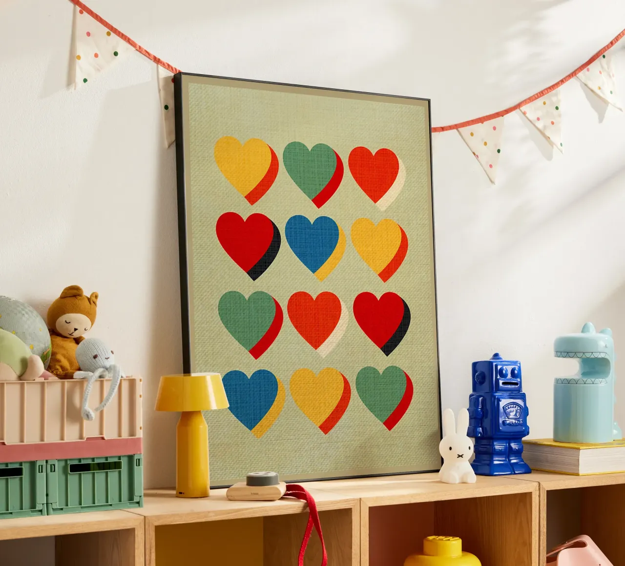 Retro Heart Pattern Bauhaus Style Alu-Dibond von CourtneyStudio