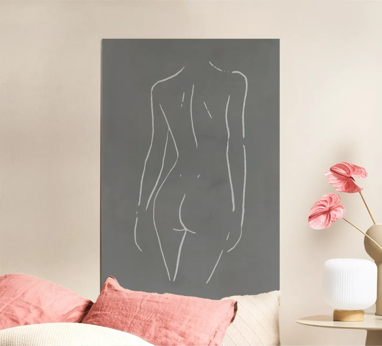 Körperskizze Nº 7 Grau Poster mit Holzrahmen von NouveauPrints