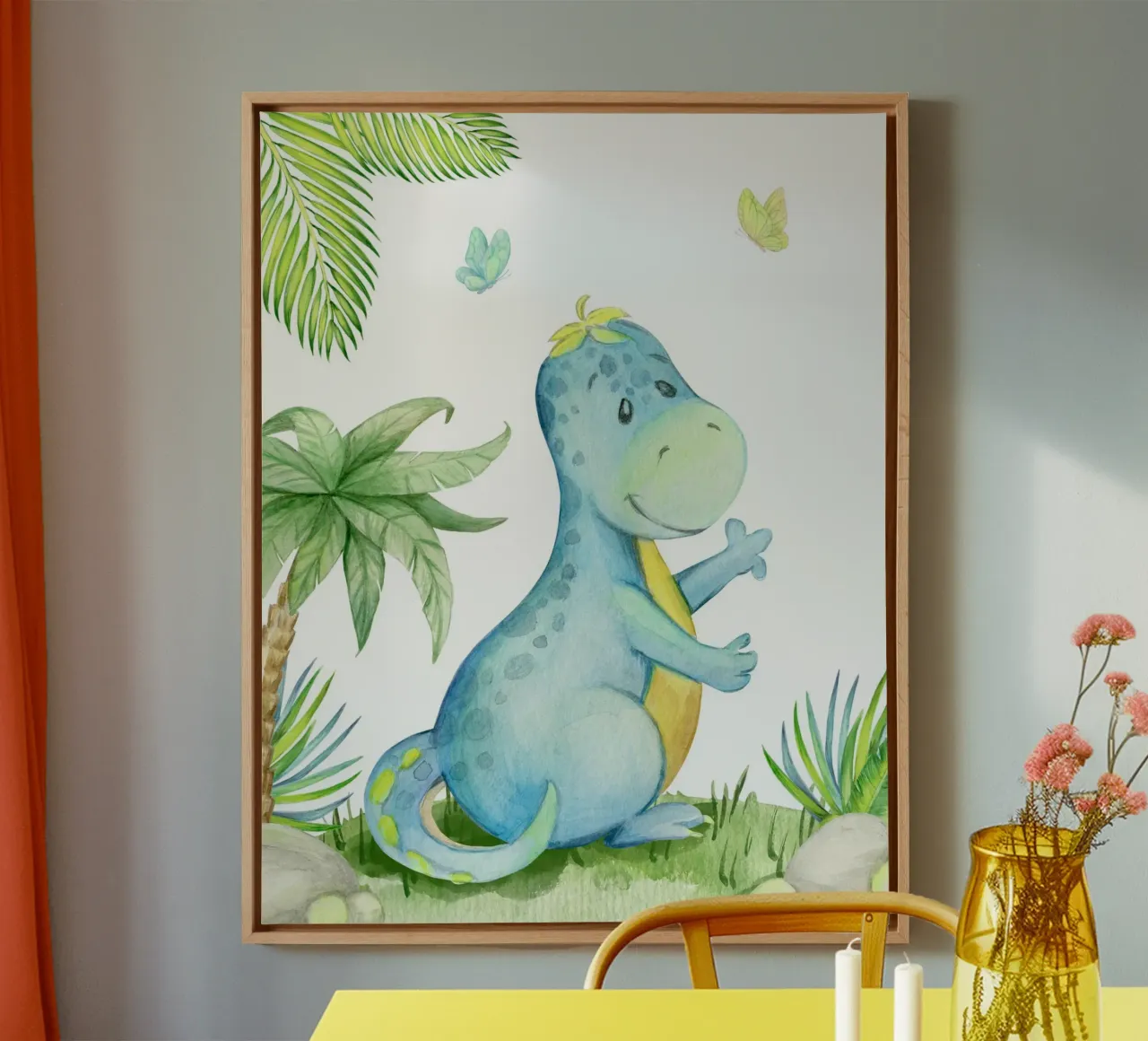 Dinosaur and butterflies tela con Cornice a cassetta da LisaArtes