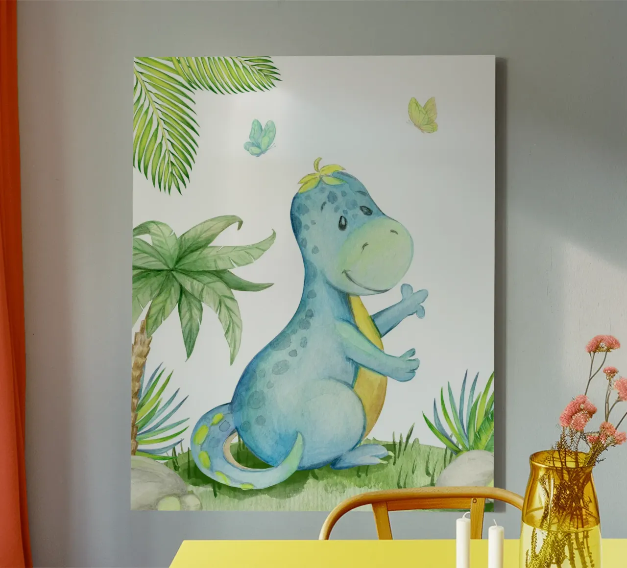 Dinosaur and butterflies tela con Cornice a cassetta da LisaArtes