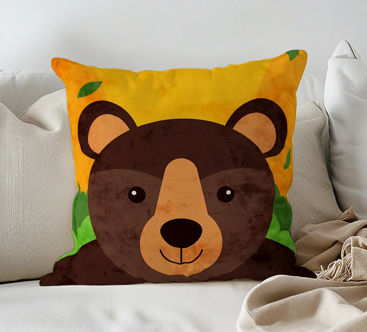 Illustrazione di un orso sorridente cuscino da EbrahimiStudio
