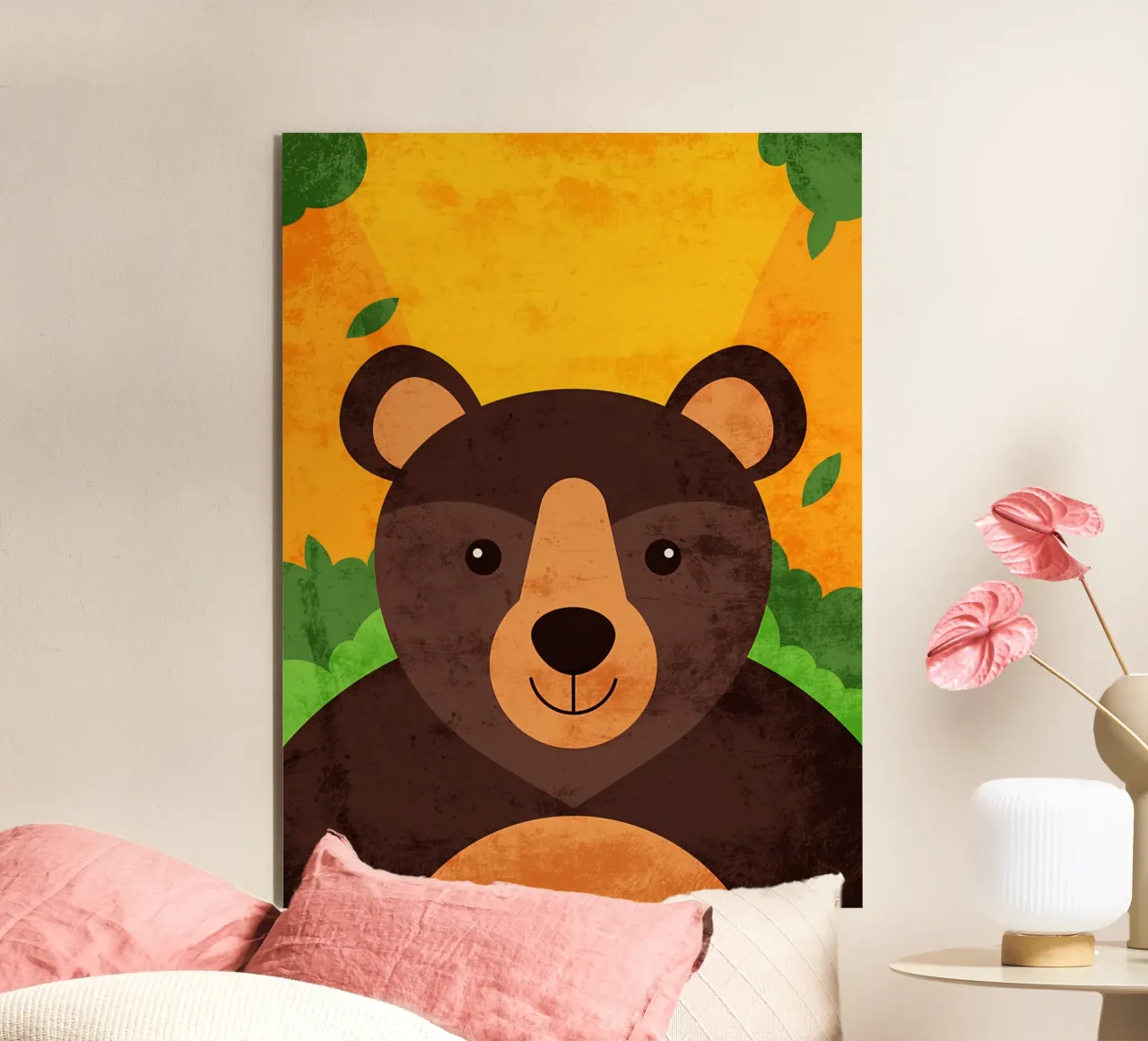 Illustrazione di un orso sorridente alluminio dibond da EbrahimiStudio