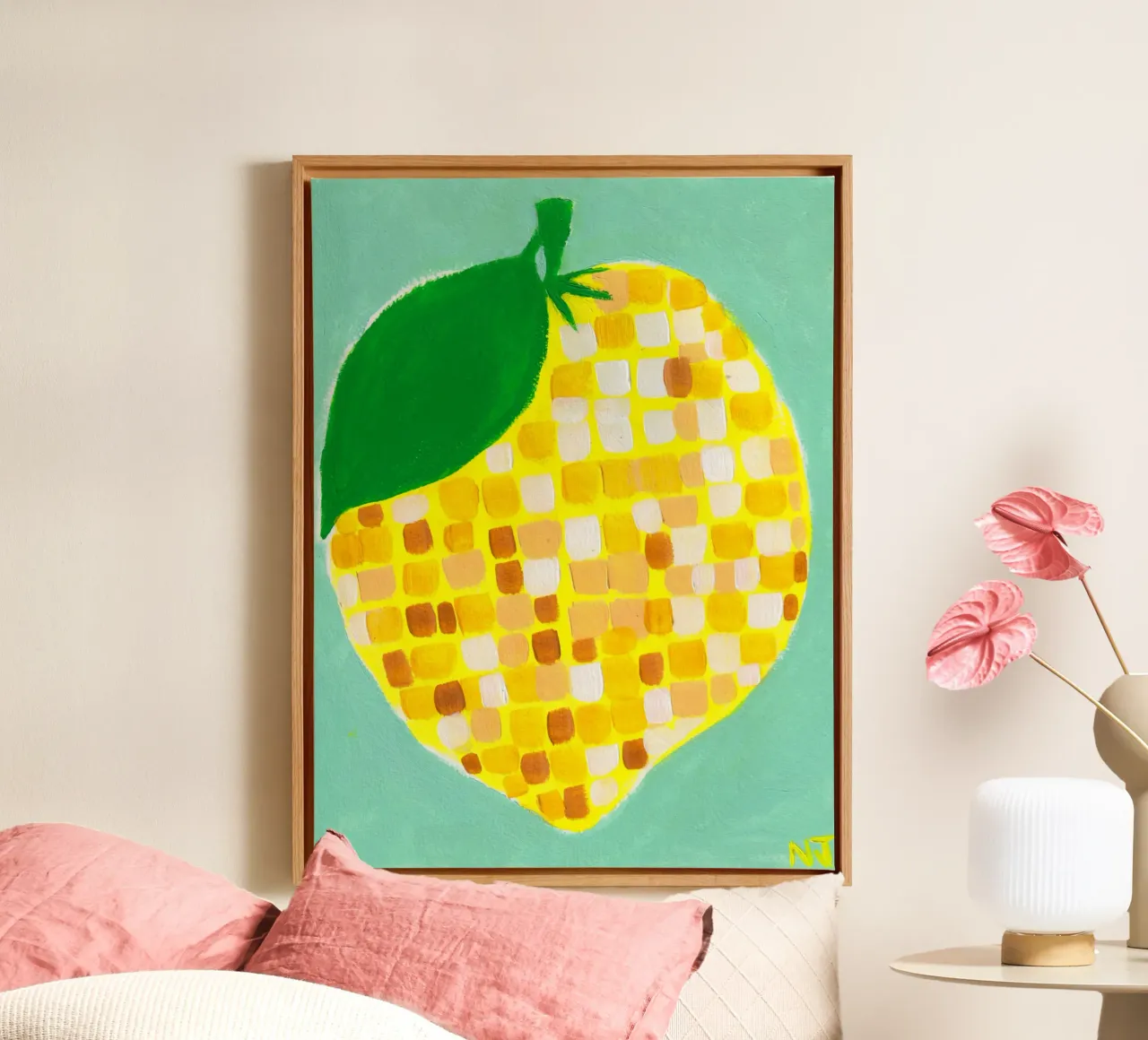 Disco Lemon tela con Cornice a cassetta da Natasha Joseph