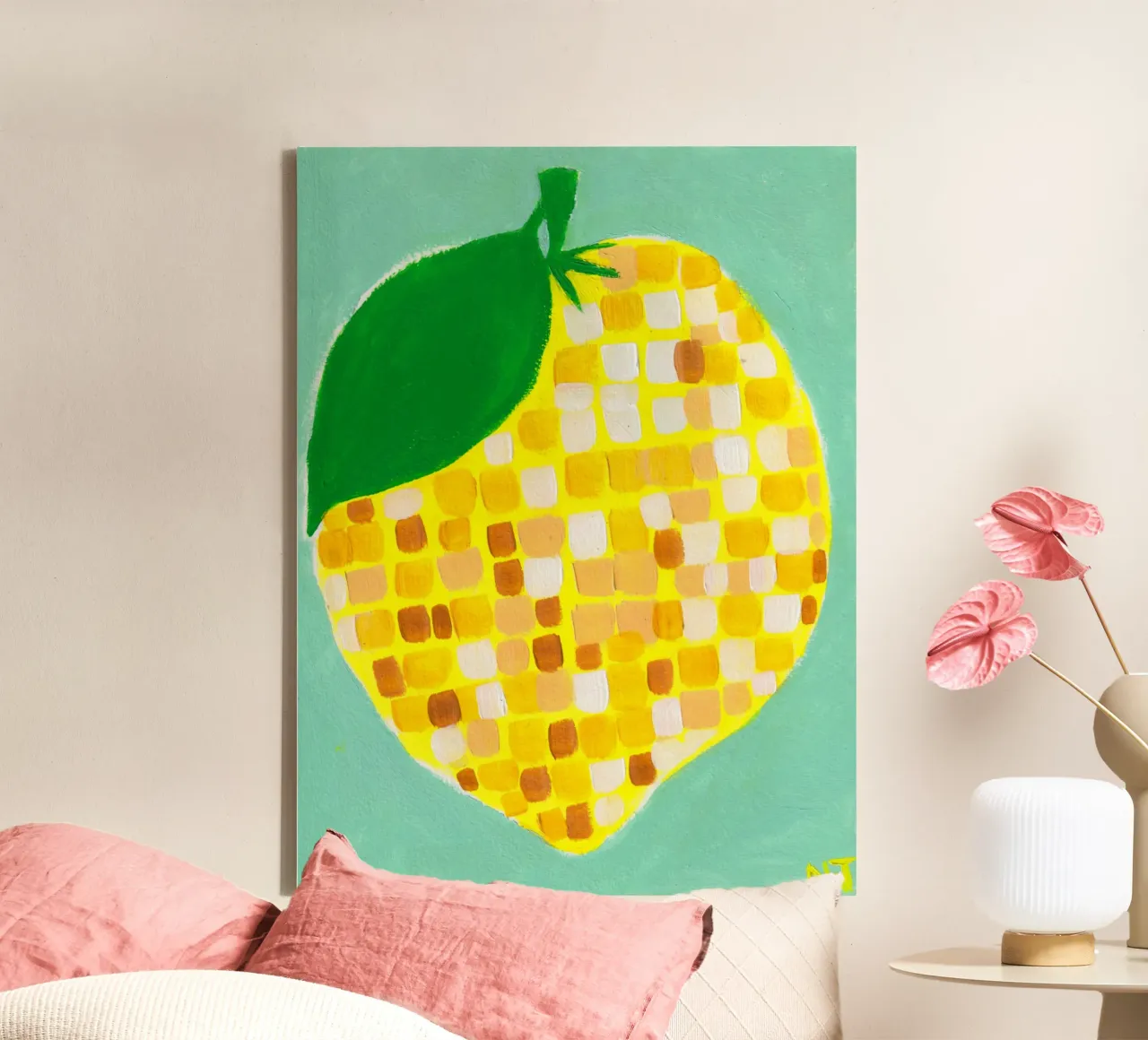 Disco Lemon tela con Cornice a cassetta da Natasha Joseph