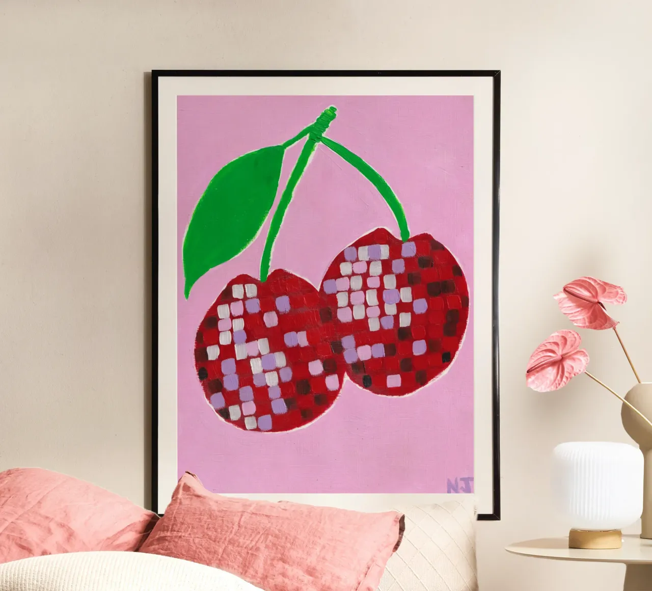 Disco Cherry poster con telaio in plastica da Natasha Joseph
