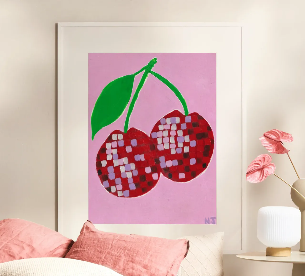Disco Cherry poster con telaio in plastica da Natasha Joseph