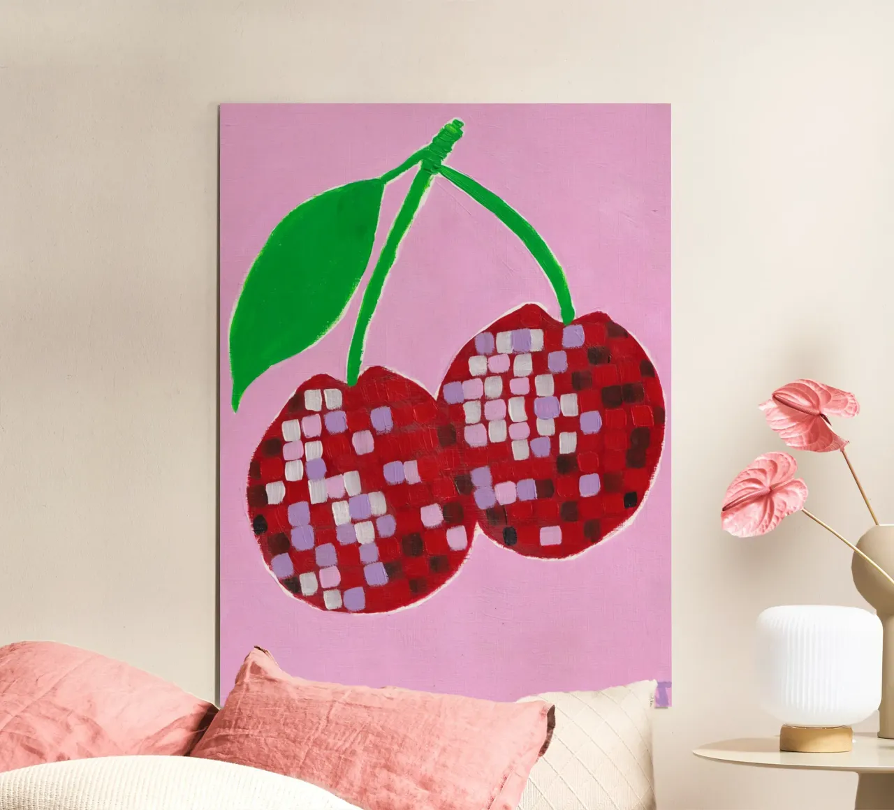 Disco Cherry poster con telaio in plastica da Natasha Joseph