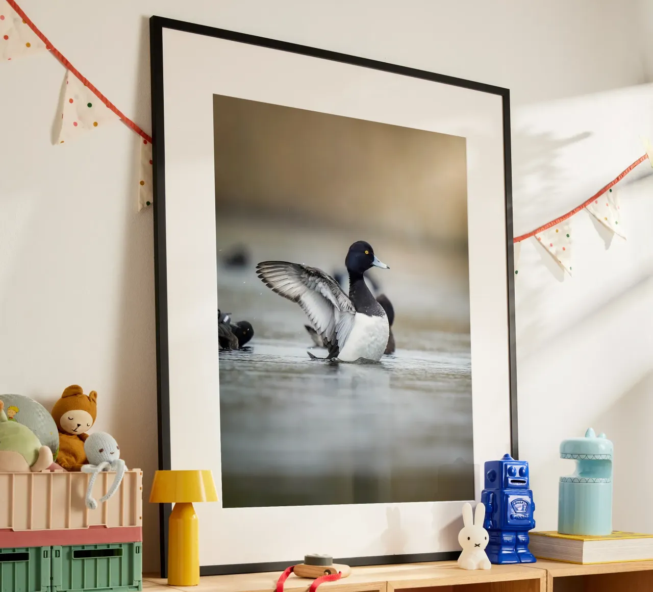 Reiherente in Amsterdam Poster mit Kunststoffrahmen von Tom's Wildlife