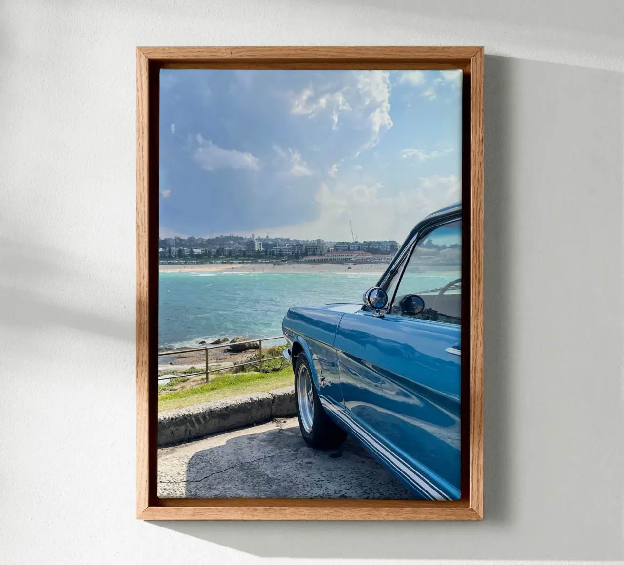 Coastal Drive & Vintage Vibes - Bondi Beach, Australia canvas with Floater frame by Roamance Studio