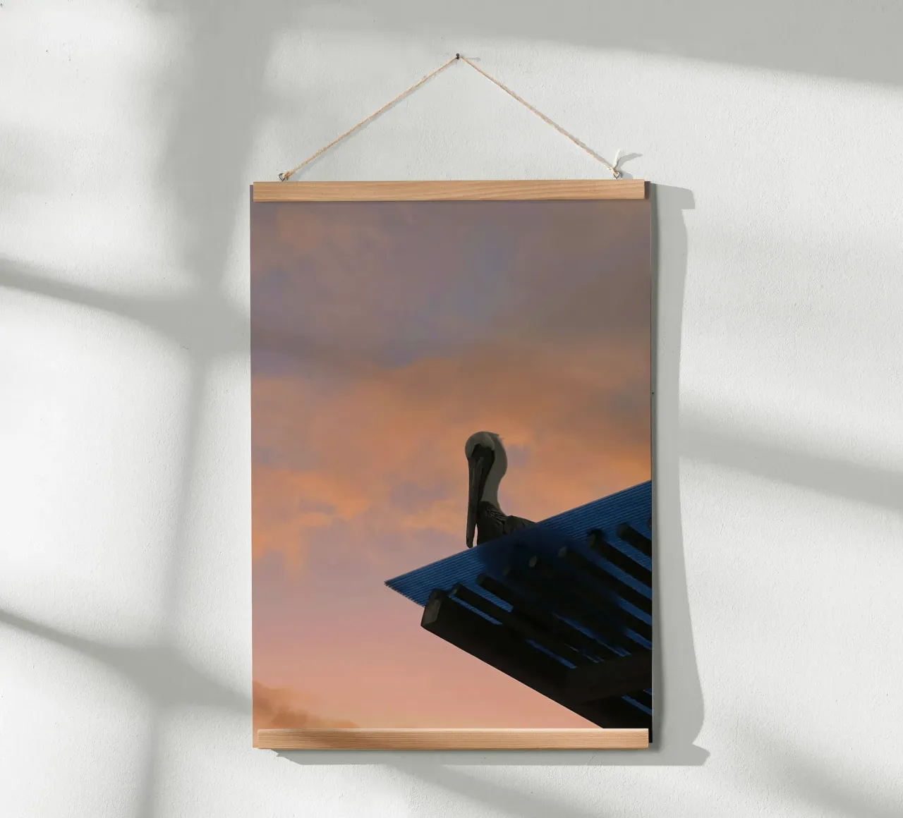 Silhouette & Pinksky - Pelikan, Isole Galapagos poster con telaio in legno da Roamance Studio