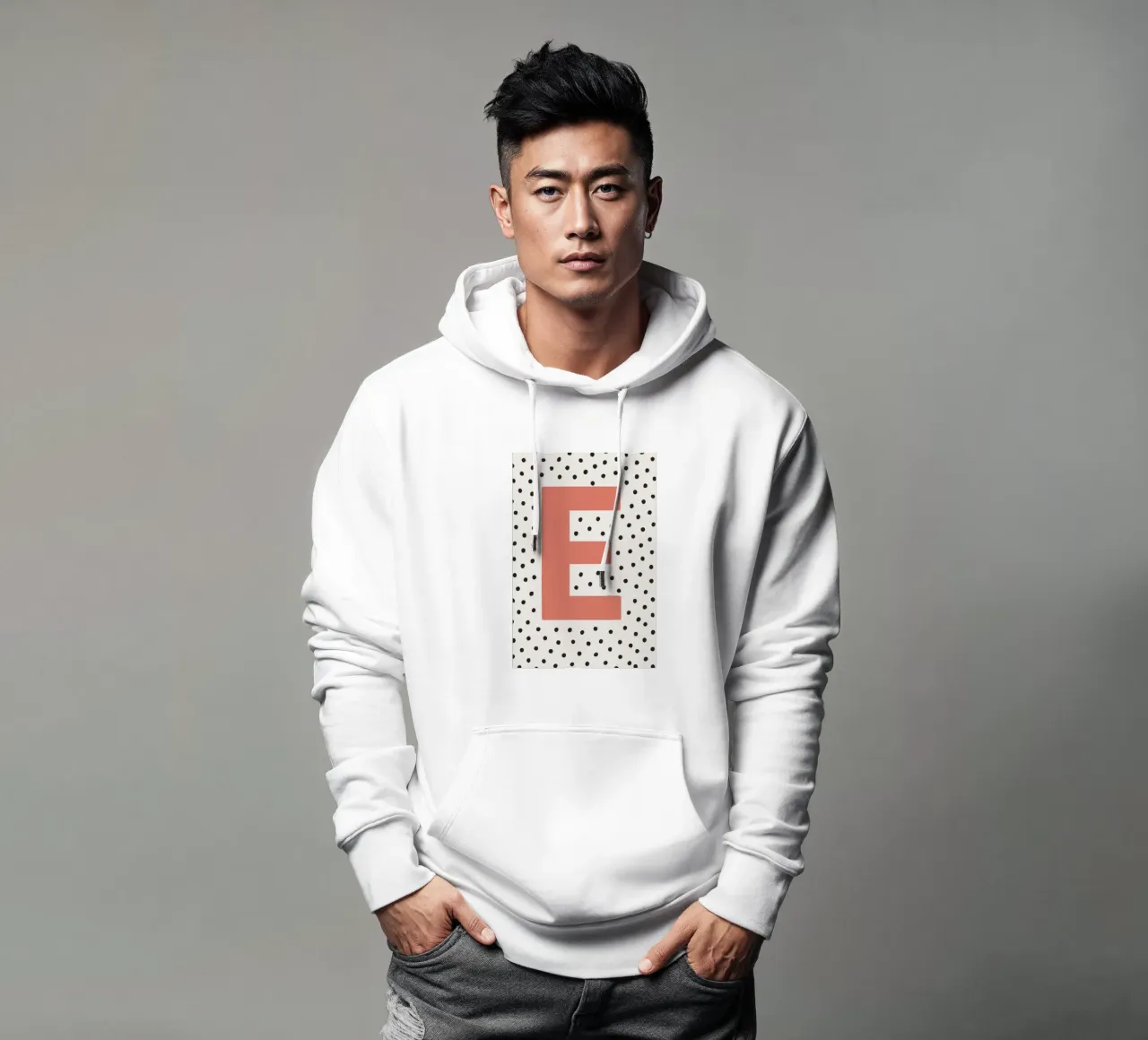 Initial E on dot pattern - Scandinavian style hoodie by KidzStudio