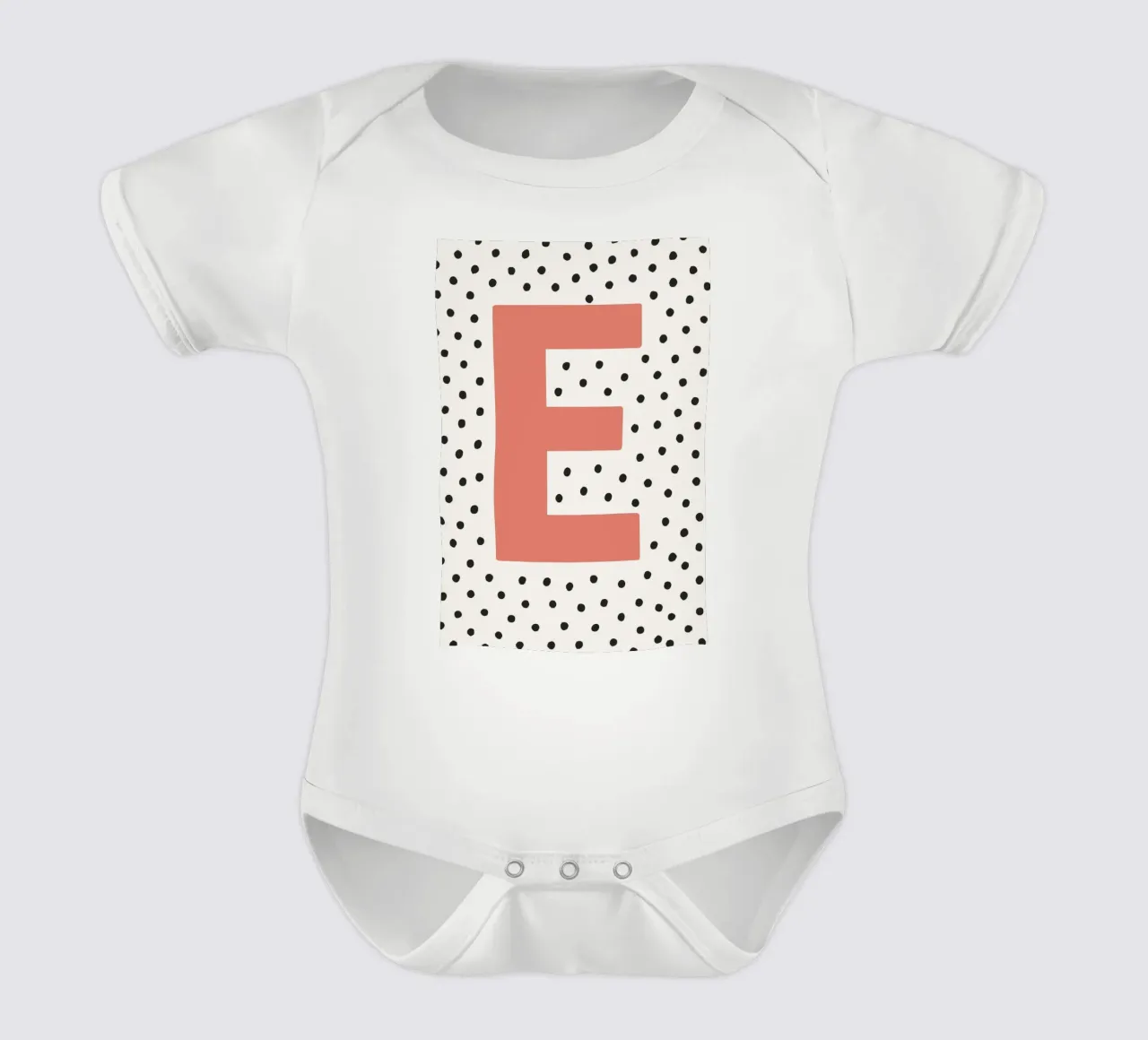 Initial E on dot pattern - Scandinavian style short-sleeve baby romper by KidzStudio