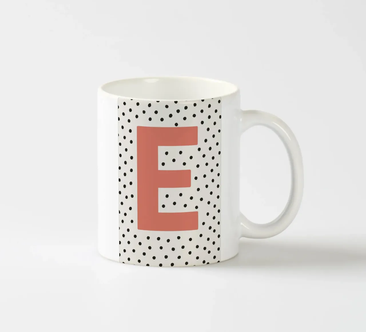 Initial E on dot pattern - Scandinavian style ceramic mug by KidzStudio