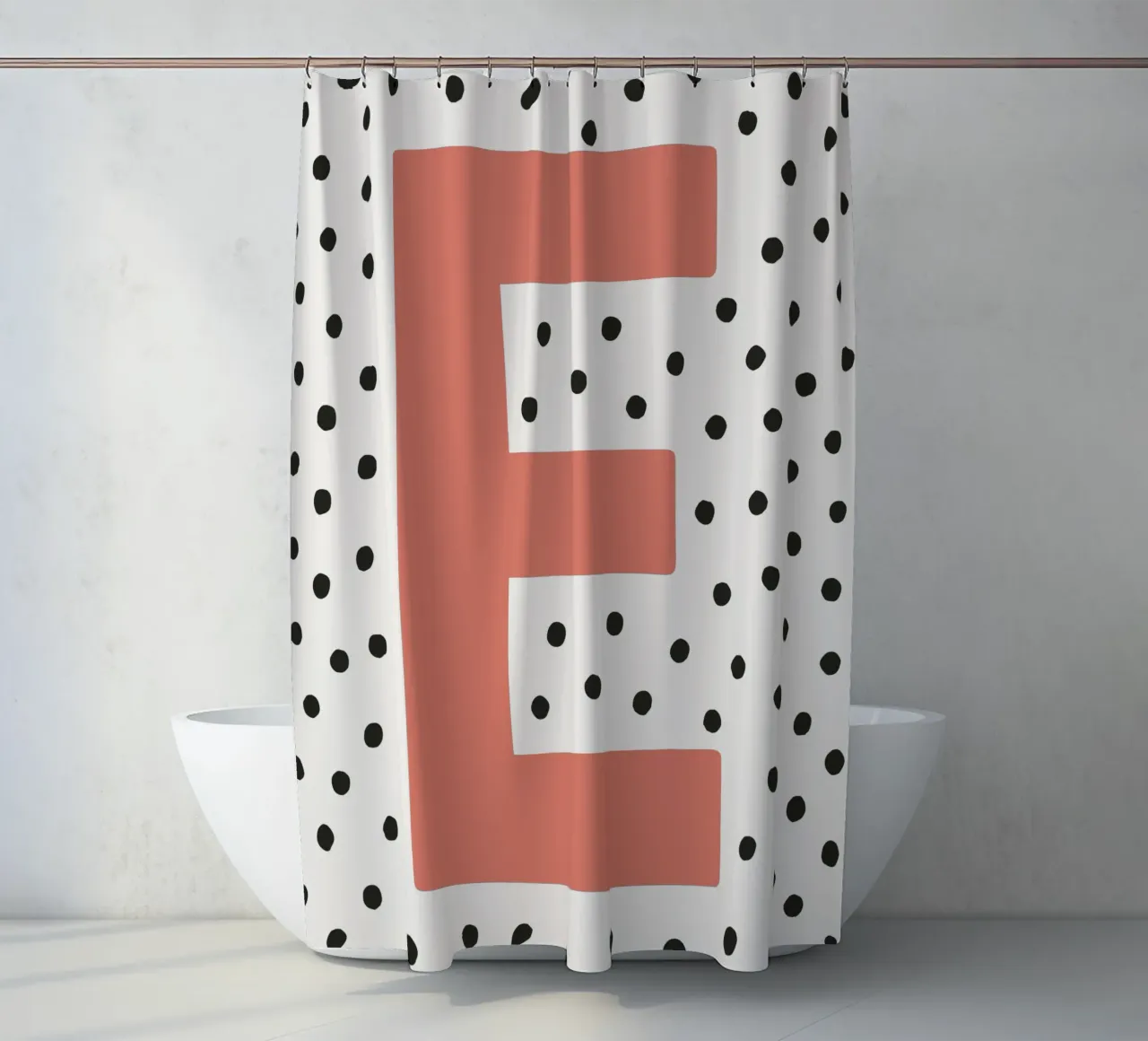 Initial E on dot pattern - Scandinavian style shower curtain by KidzStudio