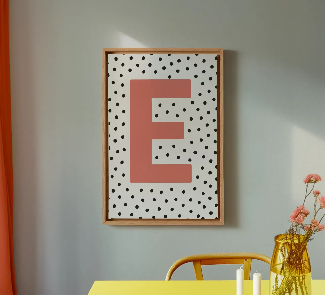 Initial E on dot pattern - Scandinavian style canvas by KidzStudio