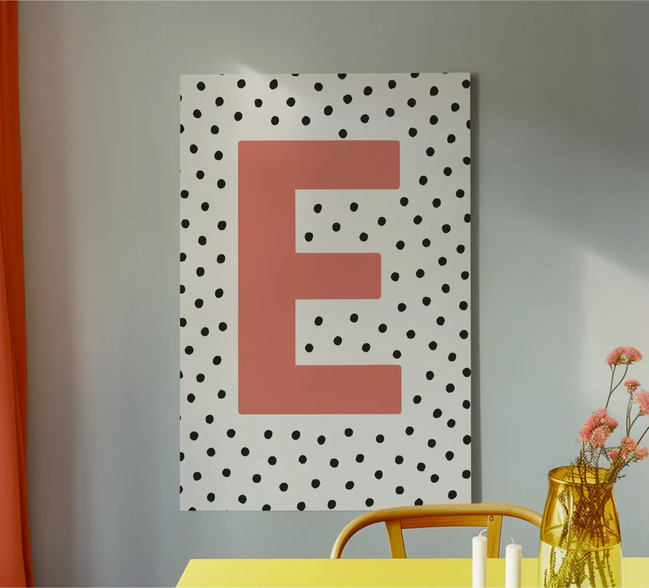 Initial E on dot pattern - Scandinavian style canvas by KidzStudio