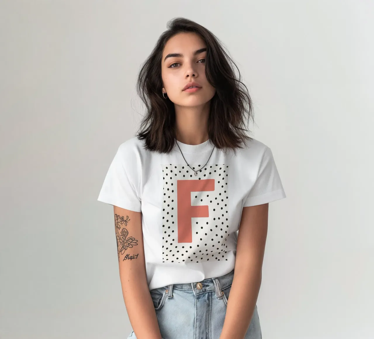 Initial F on dot pattern - Scandinavian style t-shirt by KidzStudio