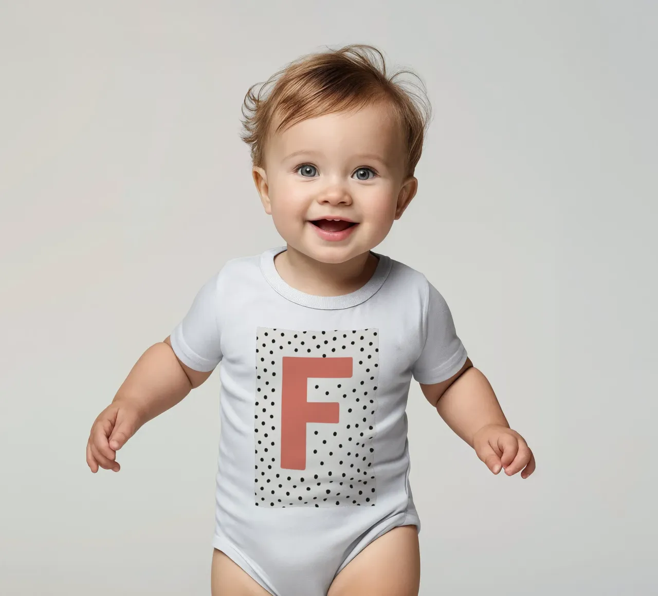 Initial F on dot pattern - Scandinavian style short-sleeve baby romper by KidzStudio