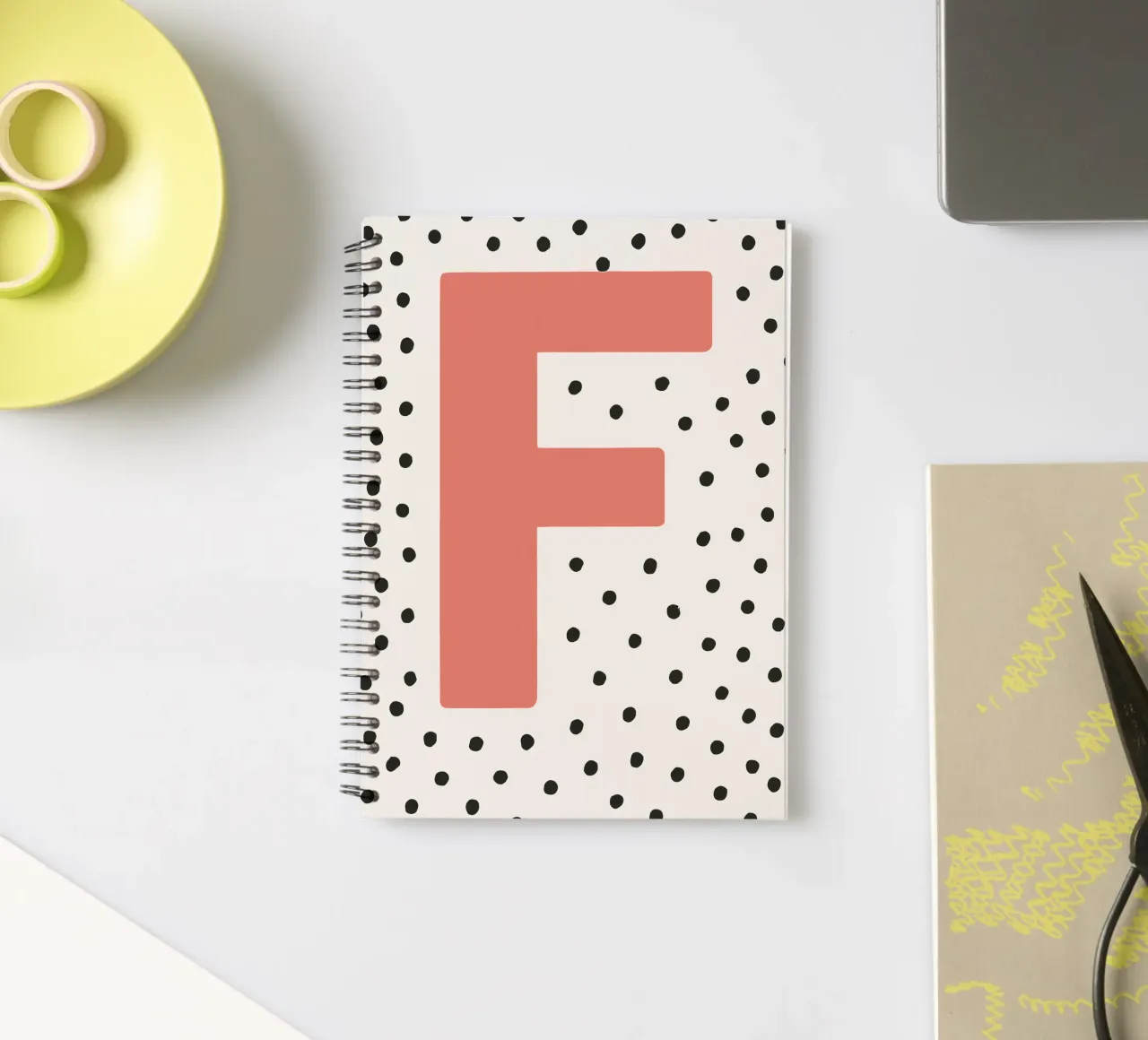 Initial F on dot pattern - Scandinavian style spiral notebook by KidzStudio