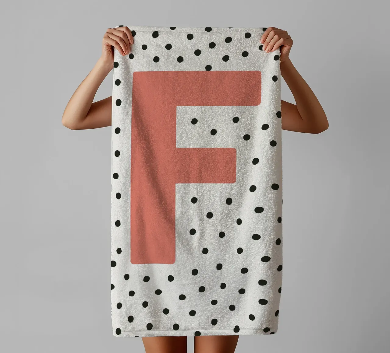 Initial F on dot pattern - Scandinavian style towel by KidzStudio