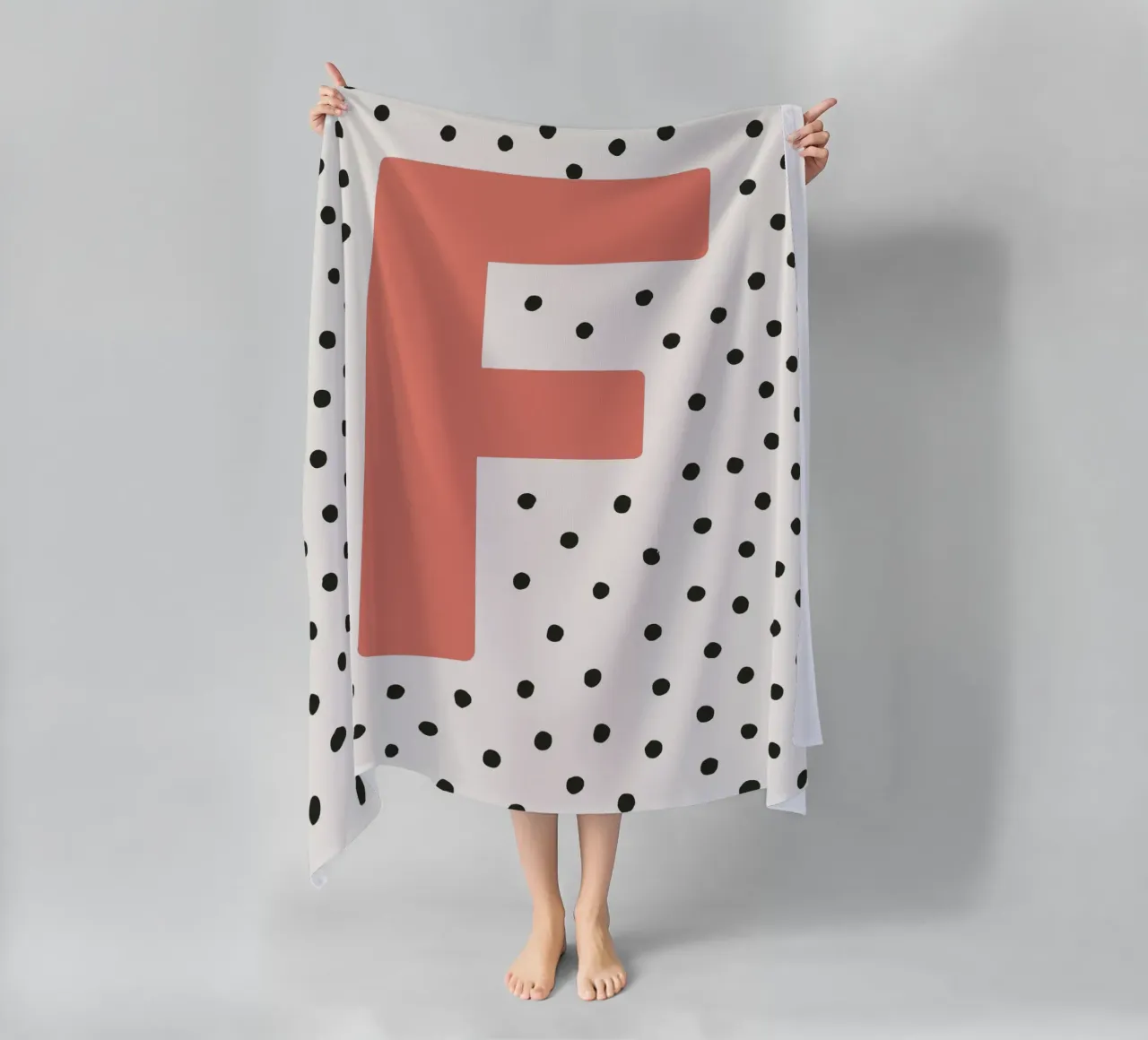 Initial F on dot pattern - Scandinavian style beach towel by KidzStudio