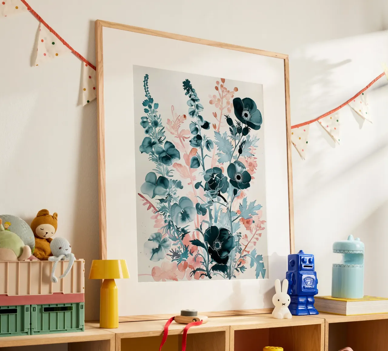 Eclissi di Flora poster con telaio in alluminio da Sophia Calder Studio