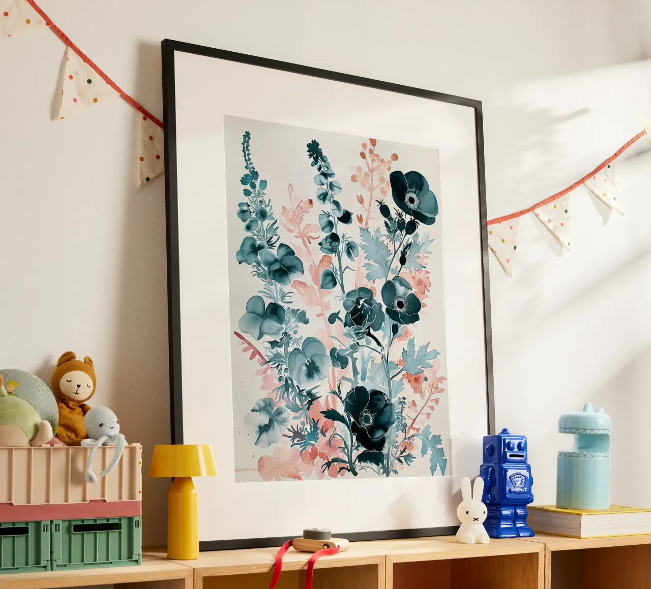 Eclissi di Flora poster con telaio in alluminio da Sophia Calder Studio