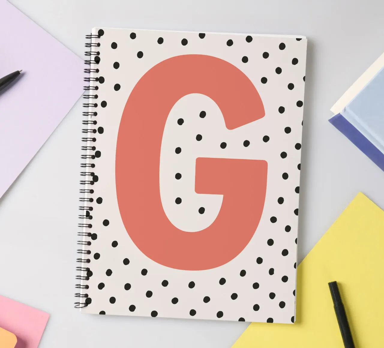 Initial G on dot pattern - Scandinavian style spiral notebook by KidzStudio
