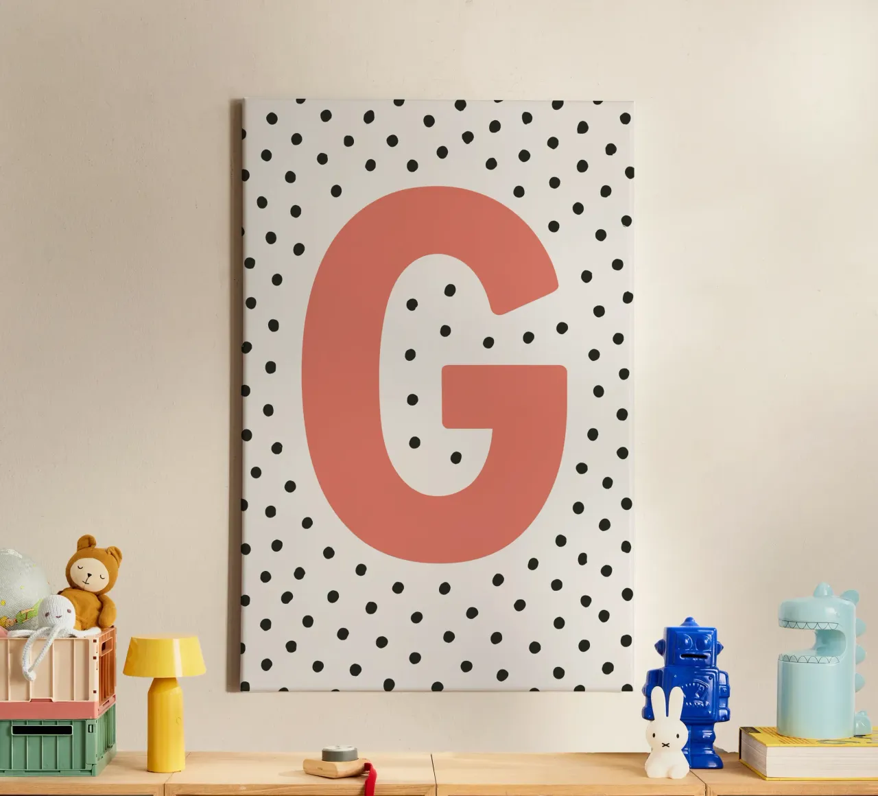 Initial G on dot pattern - Scandinavian style canvas by KidzStudio