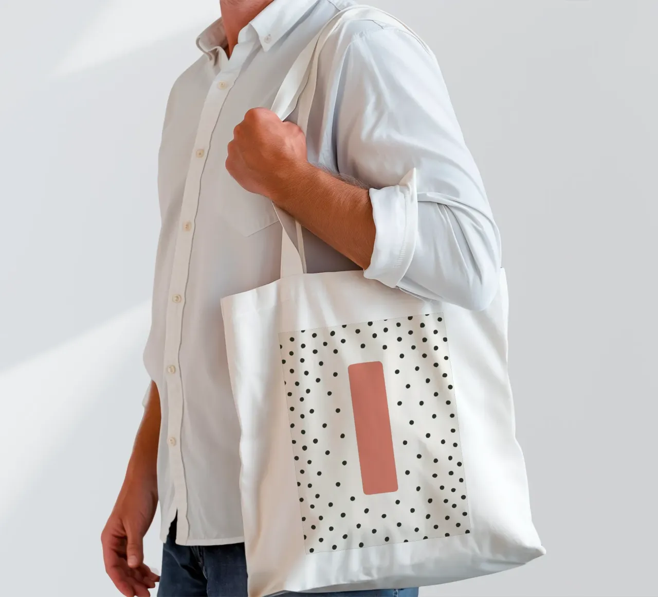 Initial I on dot pattern - Scandinavian style tote bag by KidzStudio