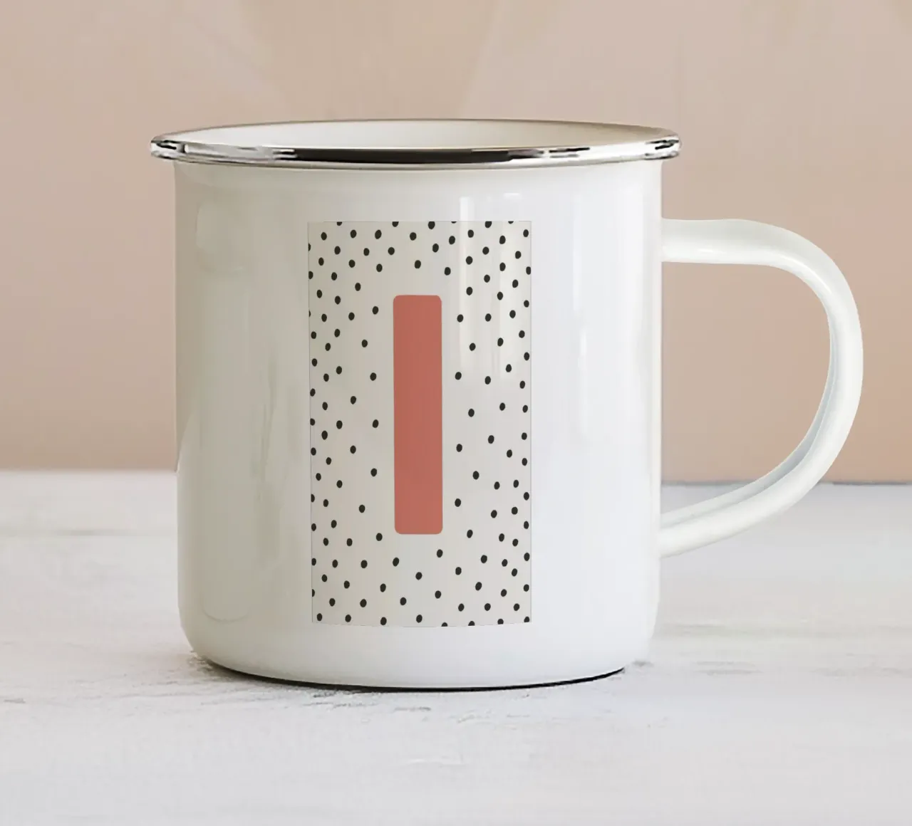 Initial I on dot pattern - Scandinavian style enamel mug by KidzStudio