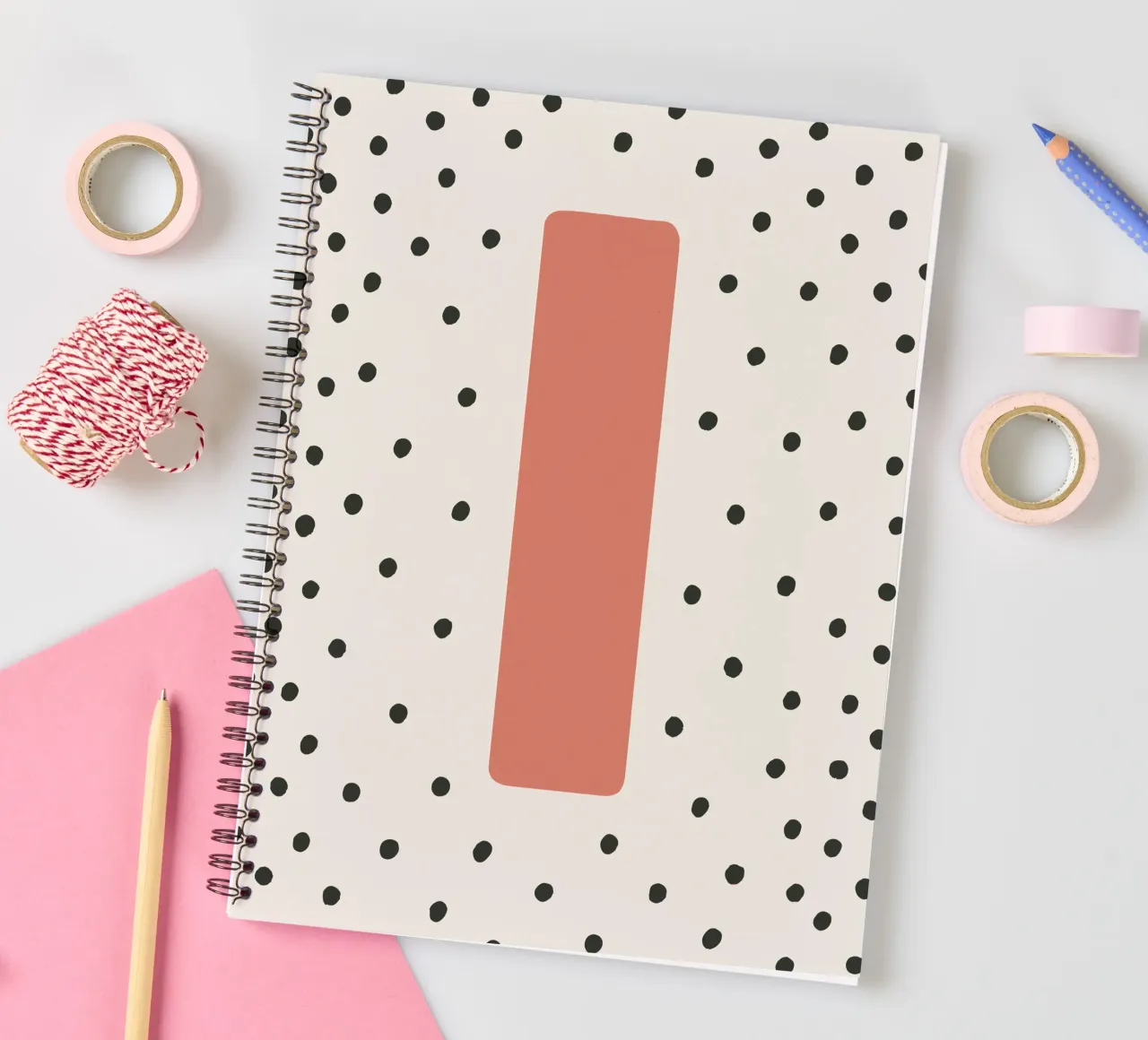 Initial I on dot pattern - Scandinavian style spiral notebook by KidzStudio