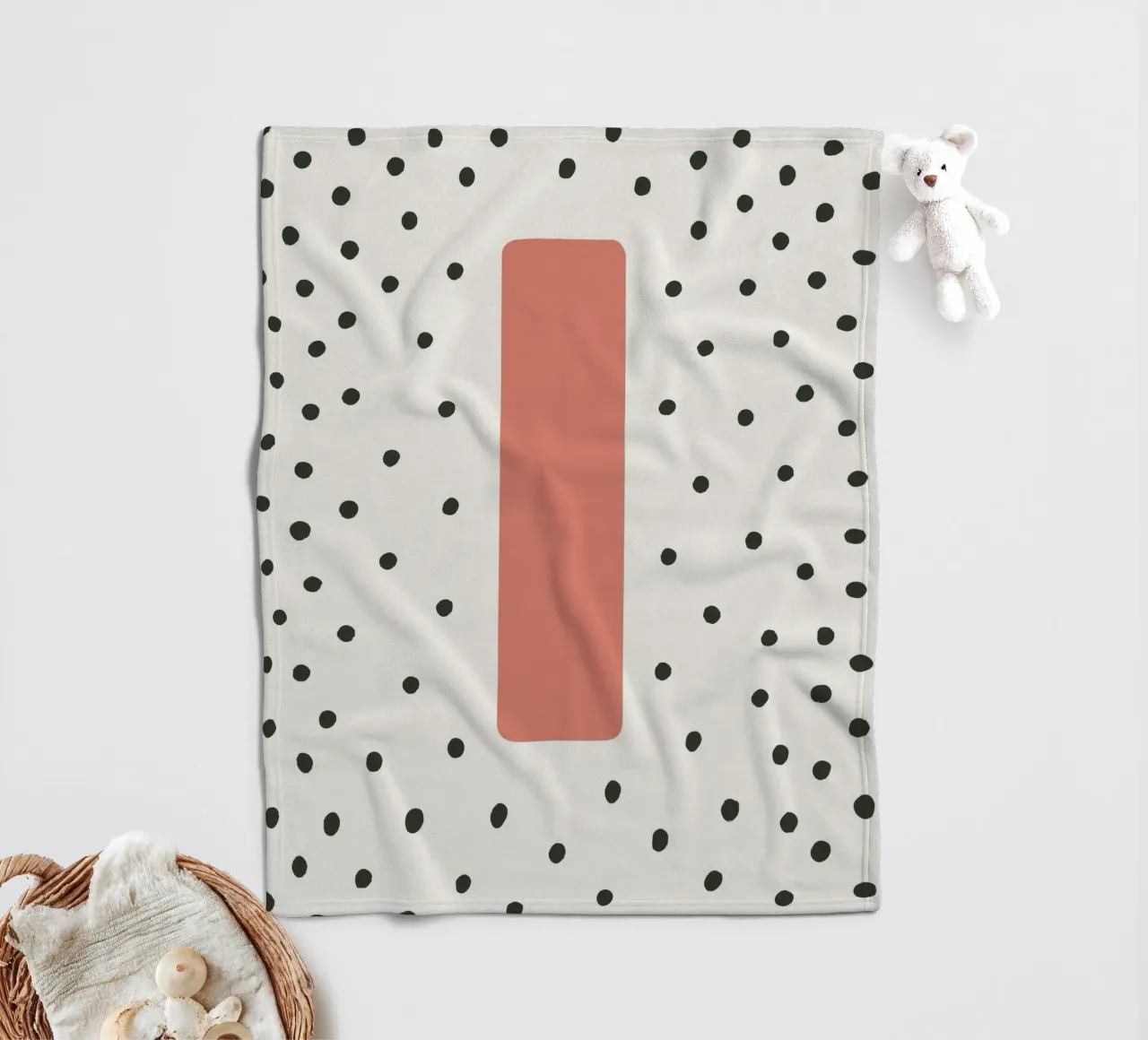 Initial I on dot pattern - Scandinavian style fleece blanket by KidzStudio