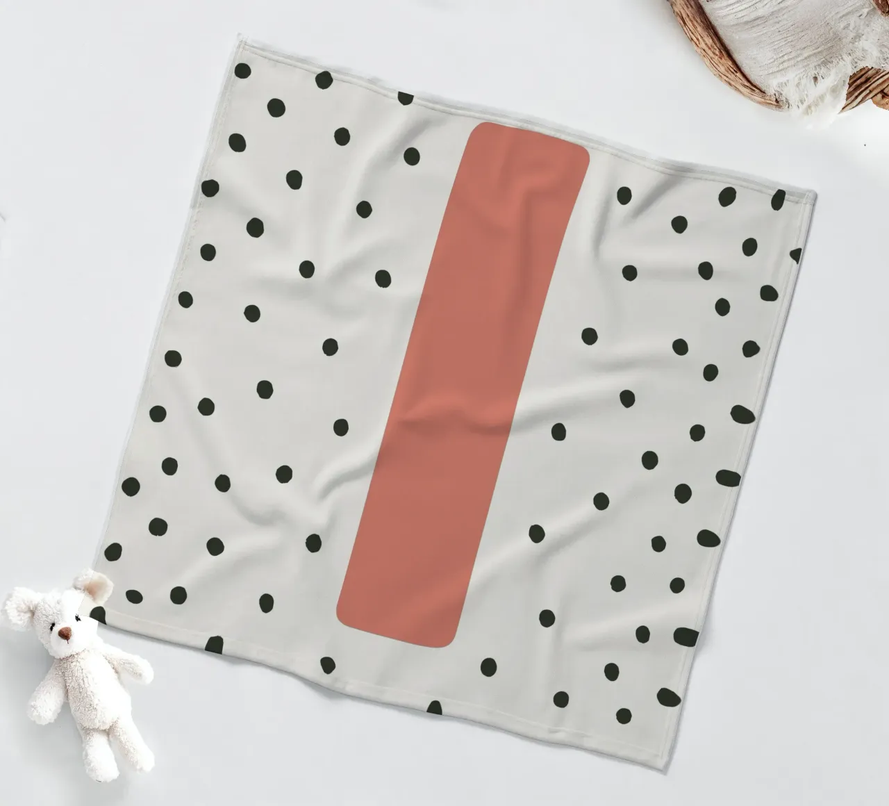 Initial I on dot pattern - Scandinavian style fleece blanket by KidzStudio