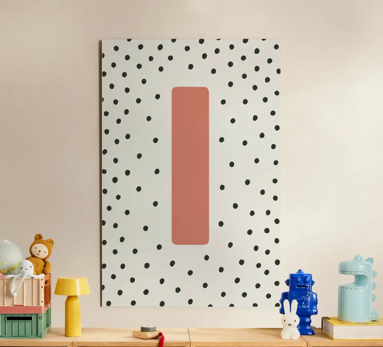 Initial I on dot pattern - Scandinavian style alu-dibond by KidzStudio