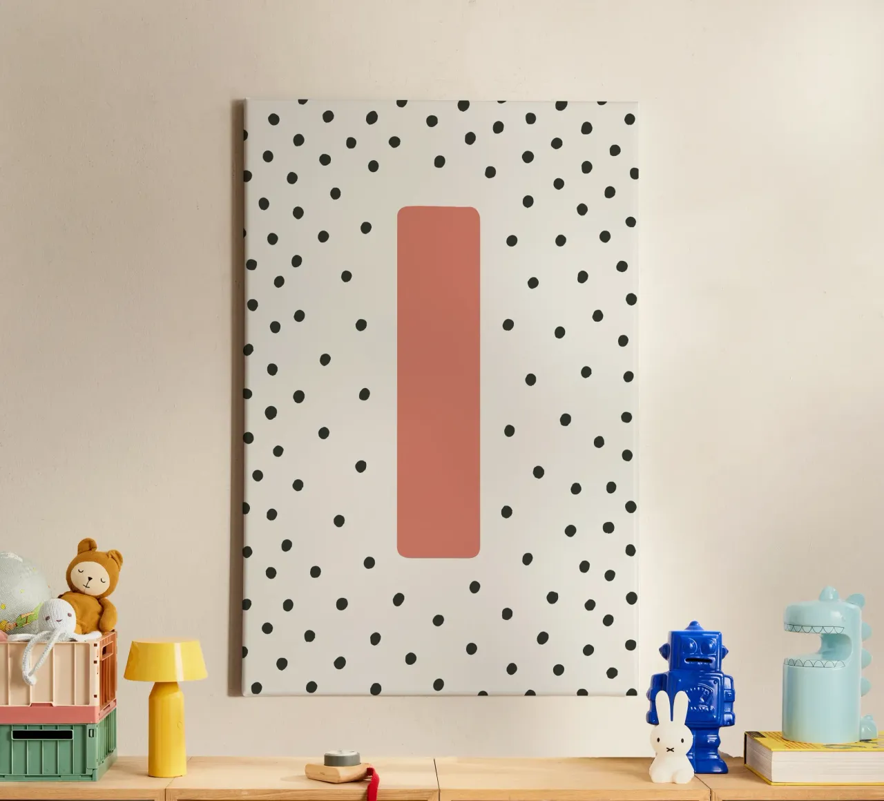 Initial I on dot pattern - Scandinavian style canvas with Floater frame by KidzStudio