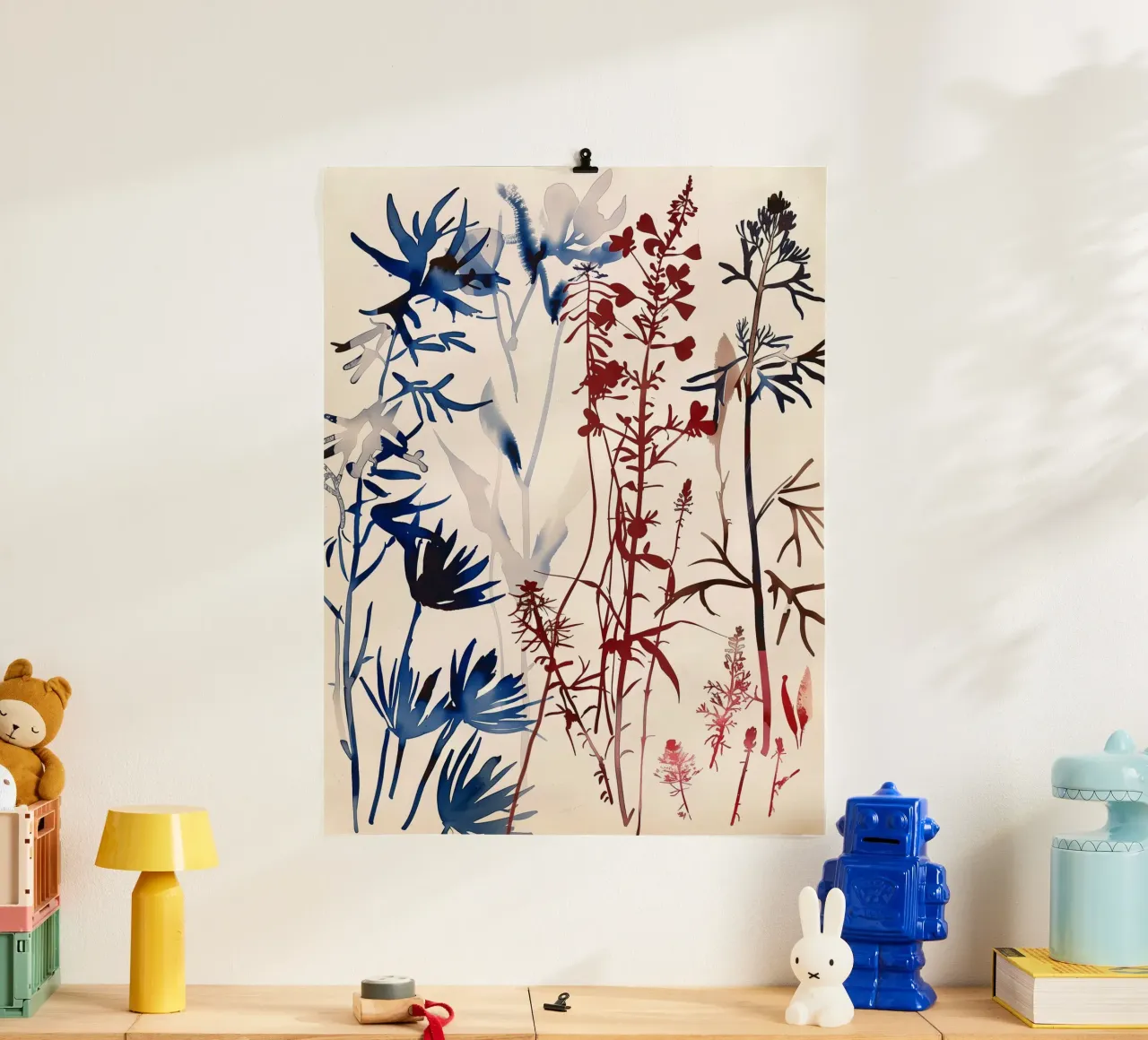 Crimson Silhouettes poster with plastic frame by Sophia Calder Studio