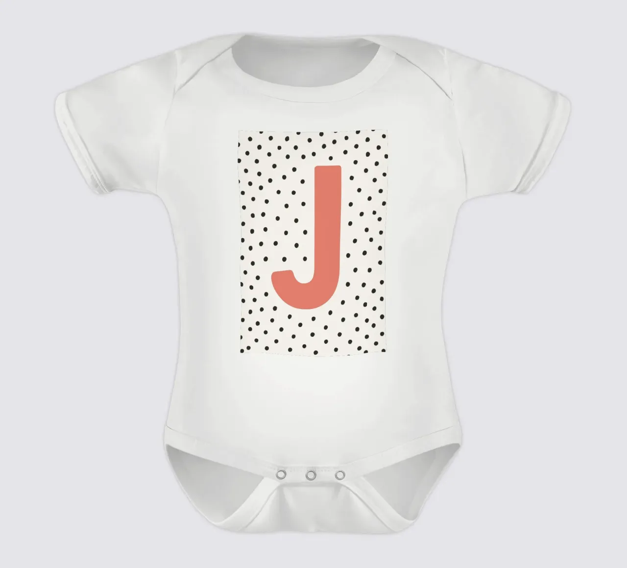 Initial J on dot pattern - Scandinavian style short-sleeve baby romper by KidzStudio