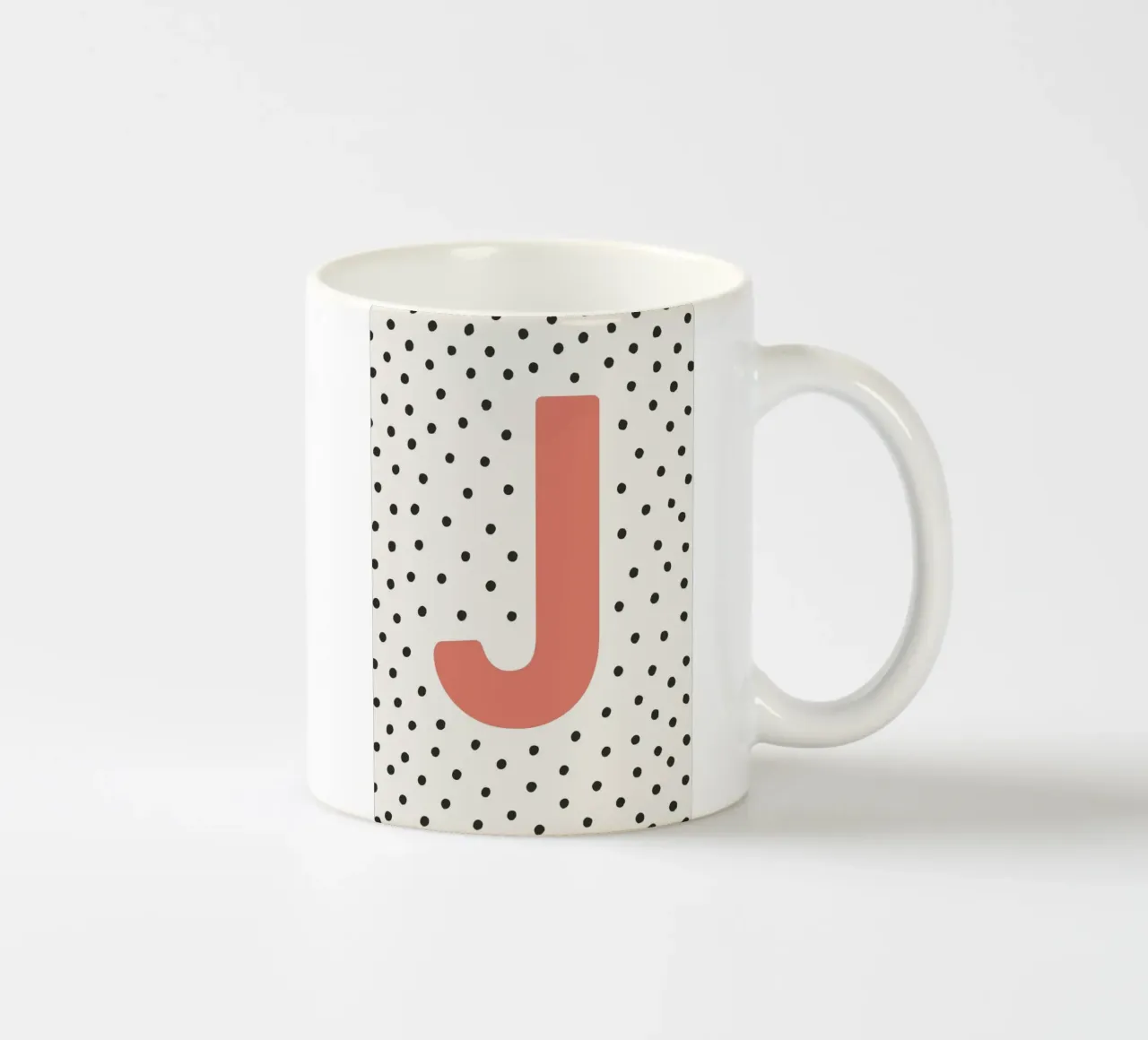 Initial J on dot pattern - Scandinavian style ceramic mug by KidzStudio