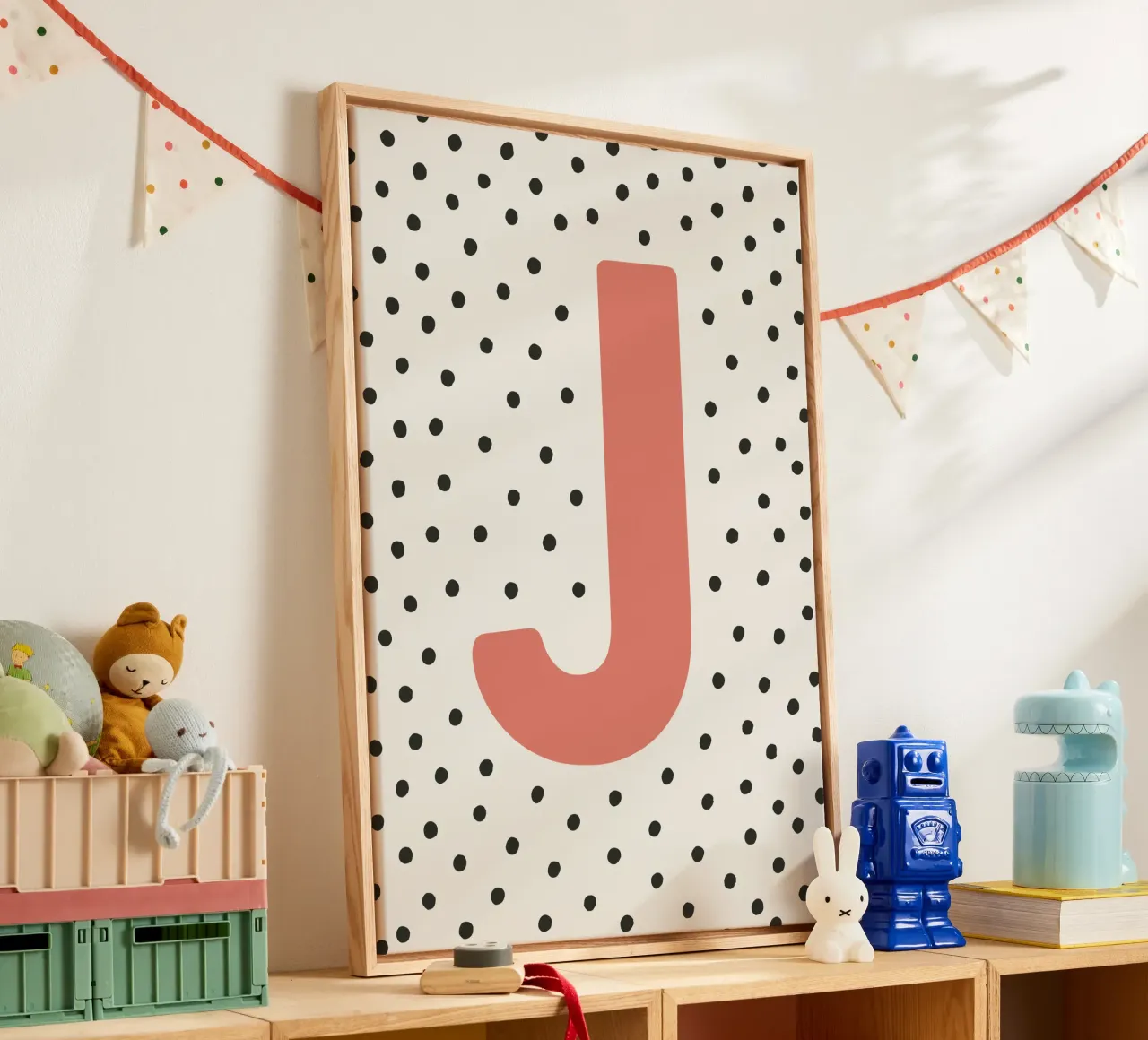 Initial J on dot pattern - Scandinavian style canvas by KidzStudio