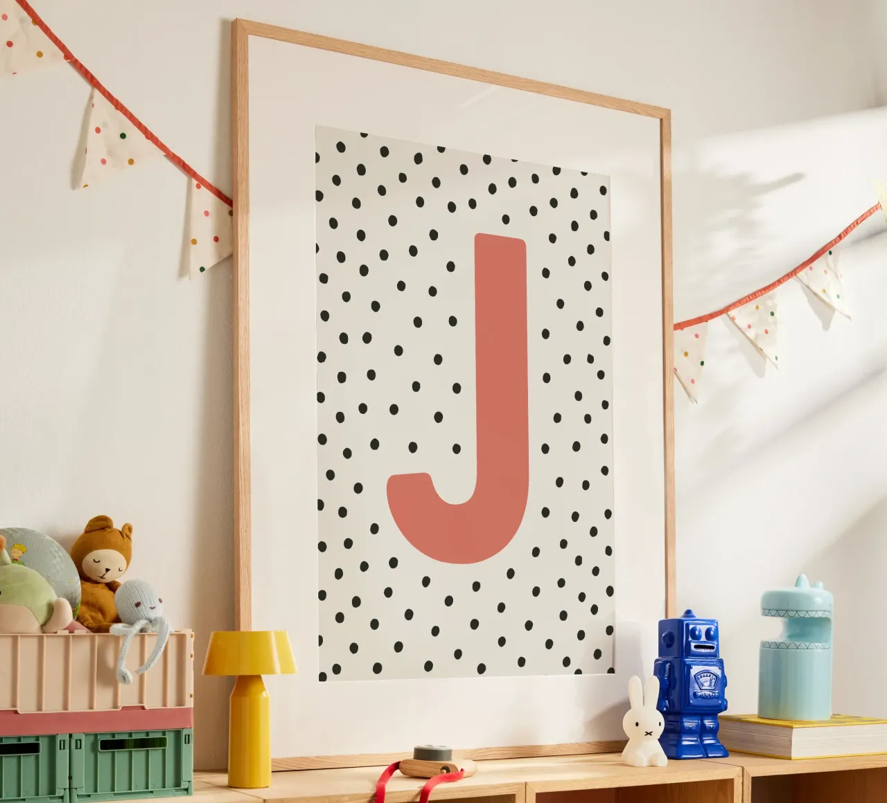 Initiale J sur motif à pois - style scandinave hahnemühle de KidzStudio