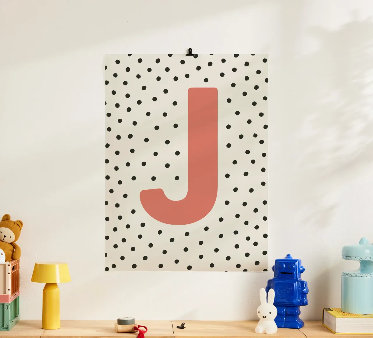 Initial J on dot pattern - Scandinavian style hahnemühle by KidzStudio