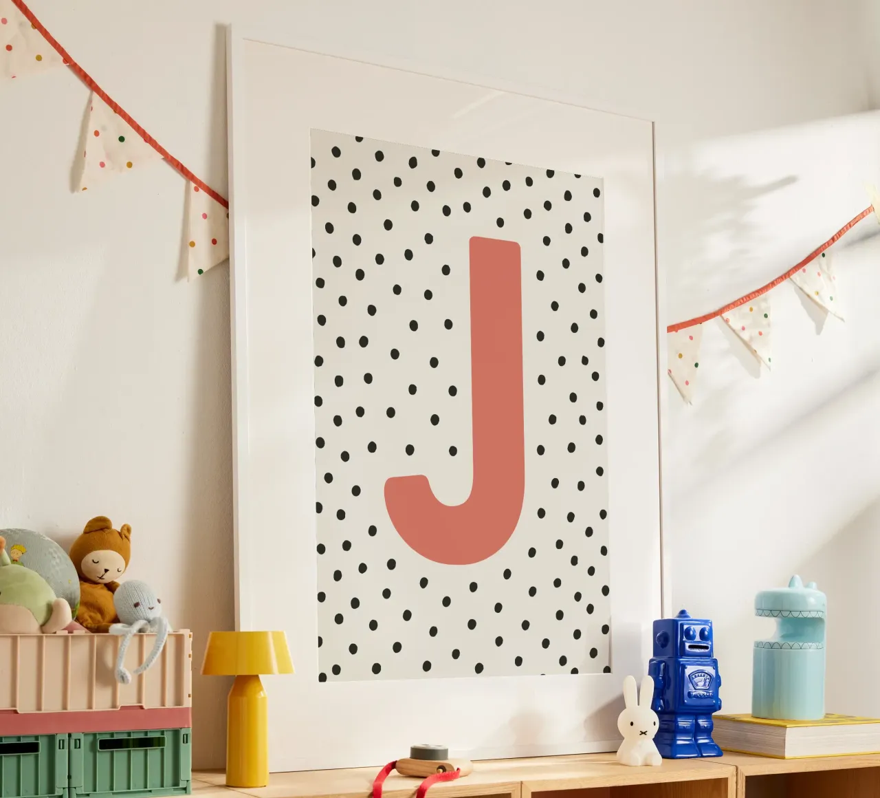 Initial J on dot pattern - Scandinavian style hahnemühle by KidzStudio