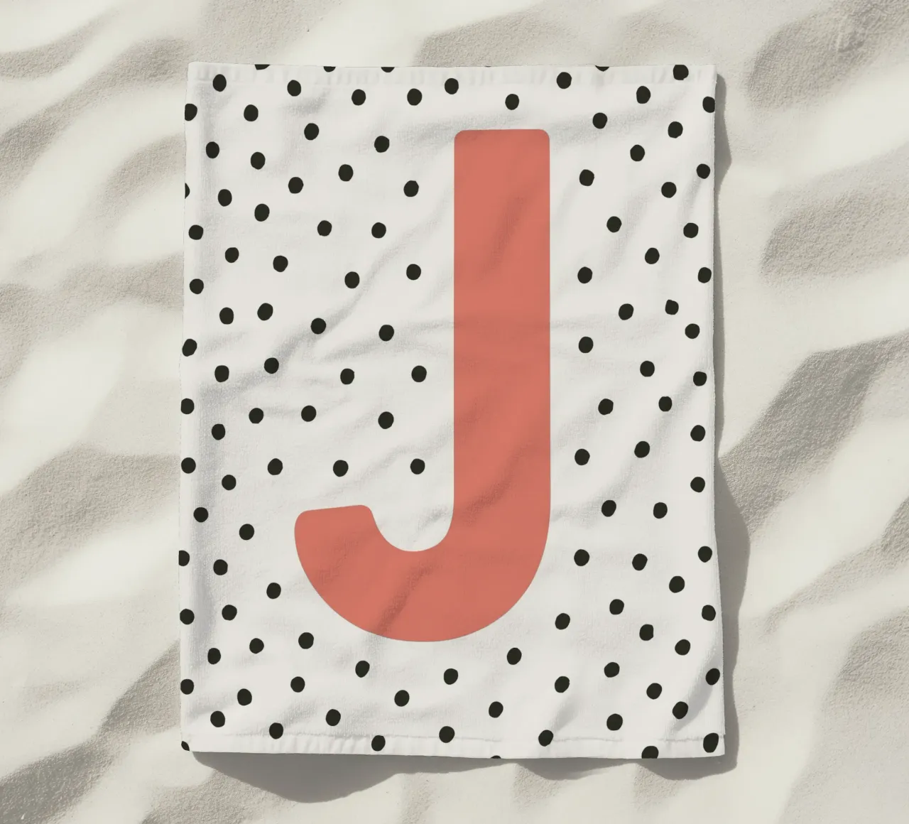 Initial J on dot pattern - Scandinavian style beach towel by KidzStudio
