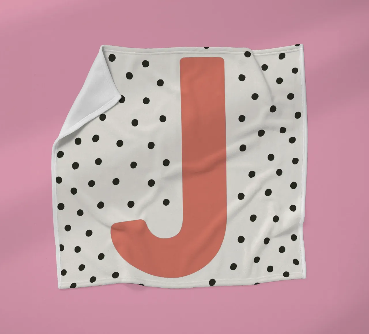 Initial J on dot pattern - Scandinavian style fleece blanket by KidzStudio