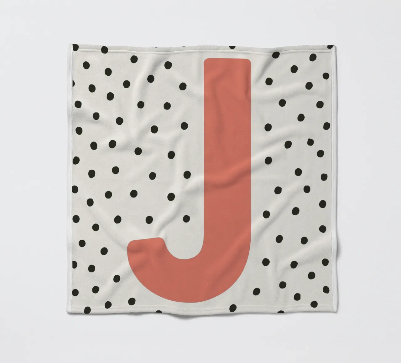 Initial J on dot pattern - Scandinavian style fleece blanket by KidzStudio