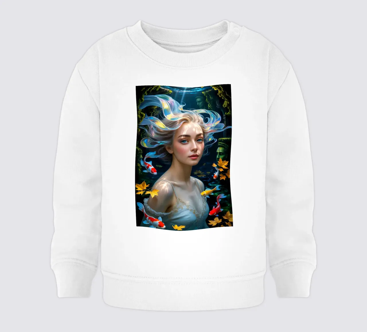 Underwater Serenity: Woman and Koi felpa neonato da IMAGINE ART