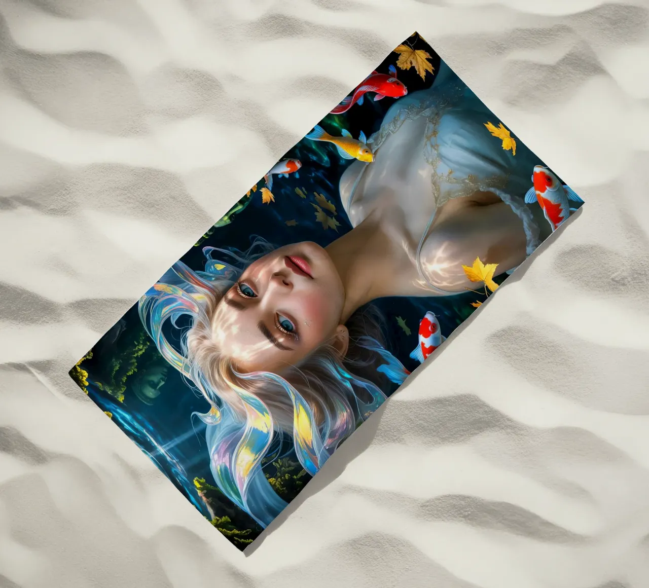 Underwater Serenity: Woman and Koi telo mare da IMAGINE ART