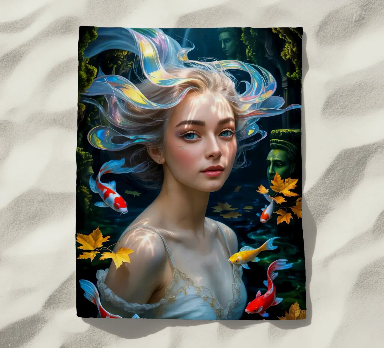 Underwater Serenity: Woman and Koi telo mare da IMAGINE ART