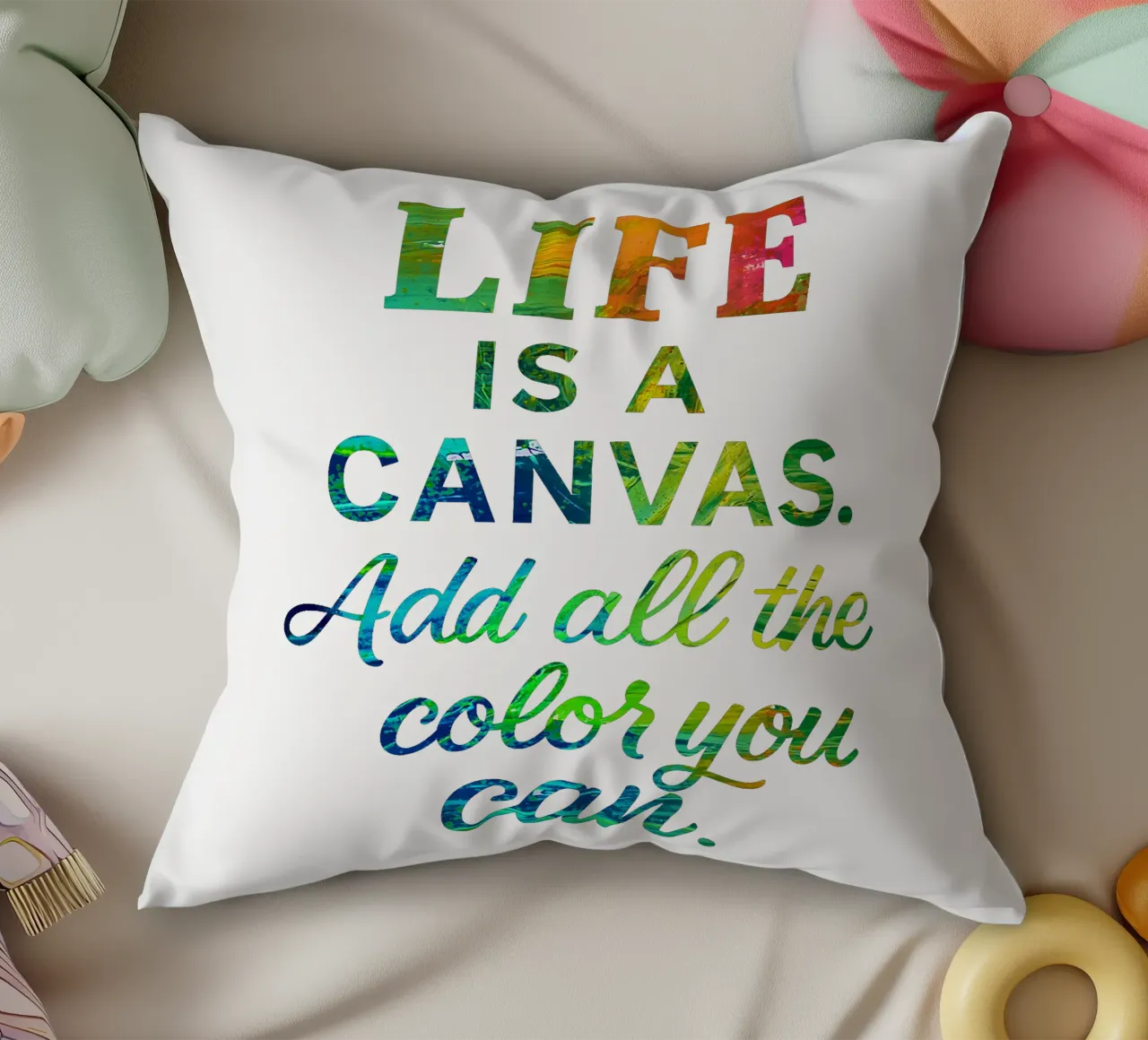 LIFE IS A CANVAS. ADD ALL THE COLOR YOU CAN. coussin de Vintage Van Gogh
